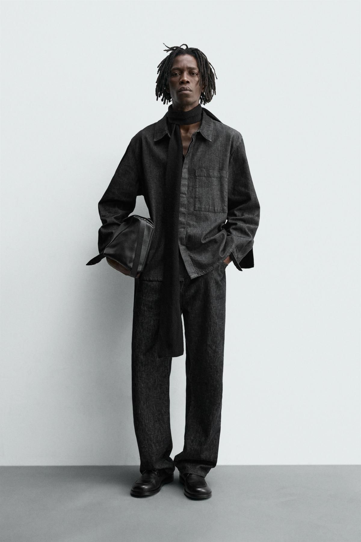 자라 테크니컬 데님 워싱 긴팔 셔츠 1820/360 BLACK - 상세 이미지 2