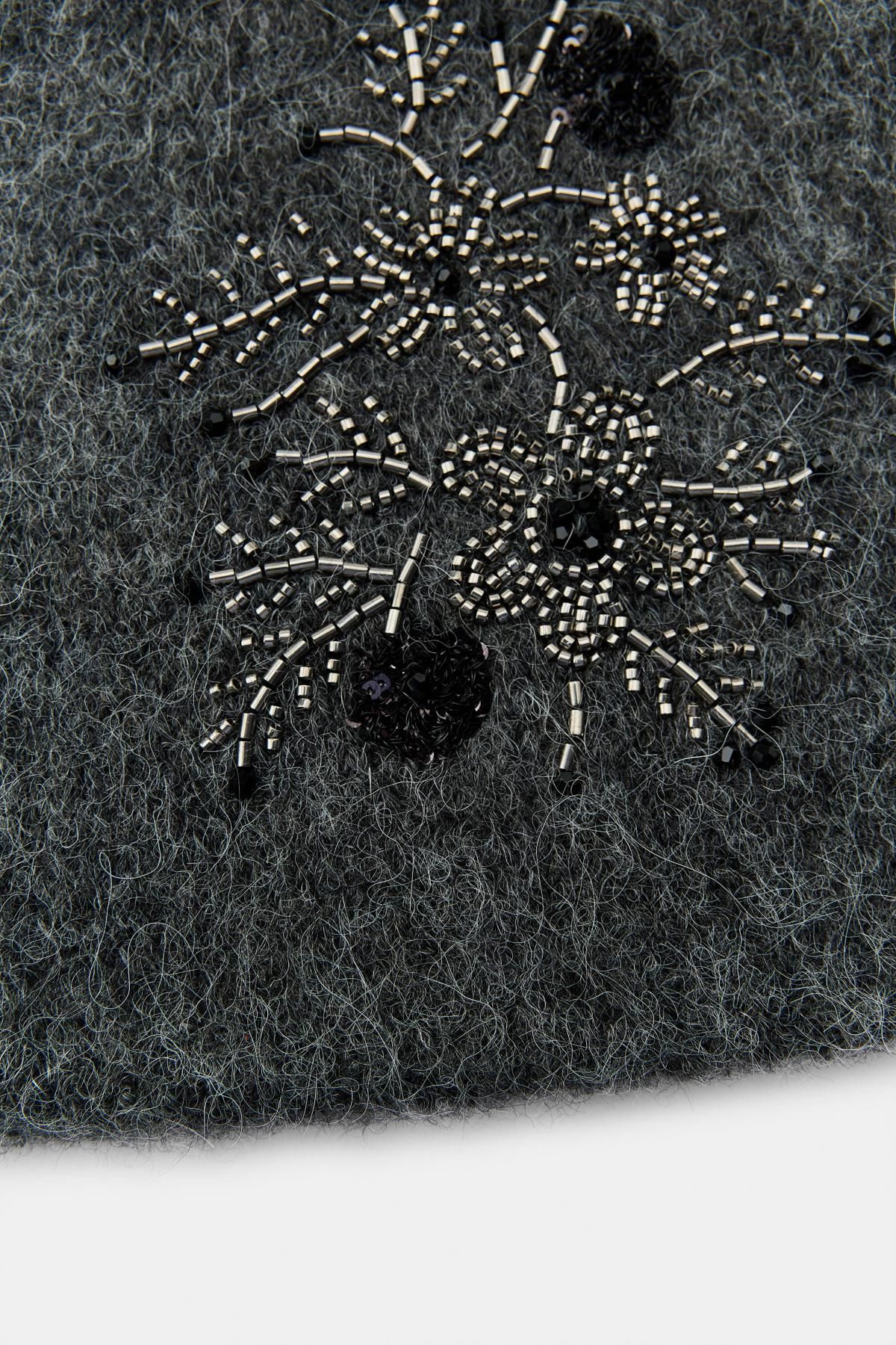 자라 플라워 자수 비즈 울 혼방 머플러 3739/285 GREY - 상세 이미지 3