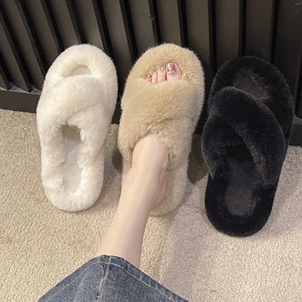 따뜻한퍼 여성 털 슬리퍼 폭신 여자 털 슬리퍼 사무실 겨울 - 메인 이미지
