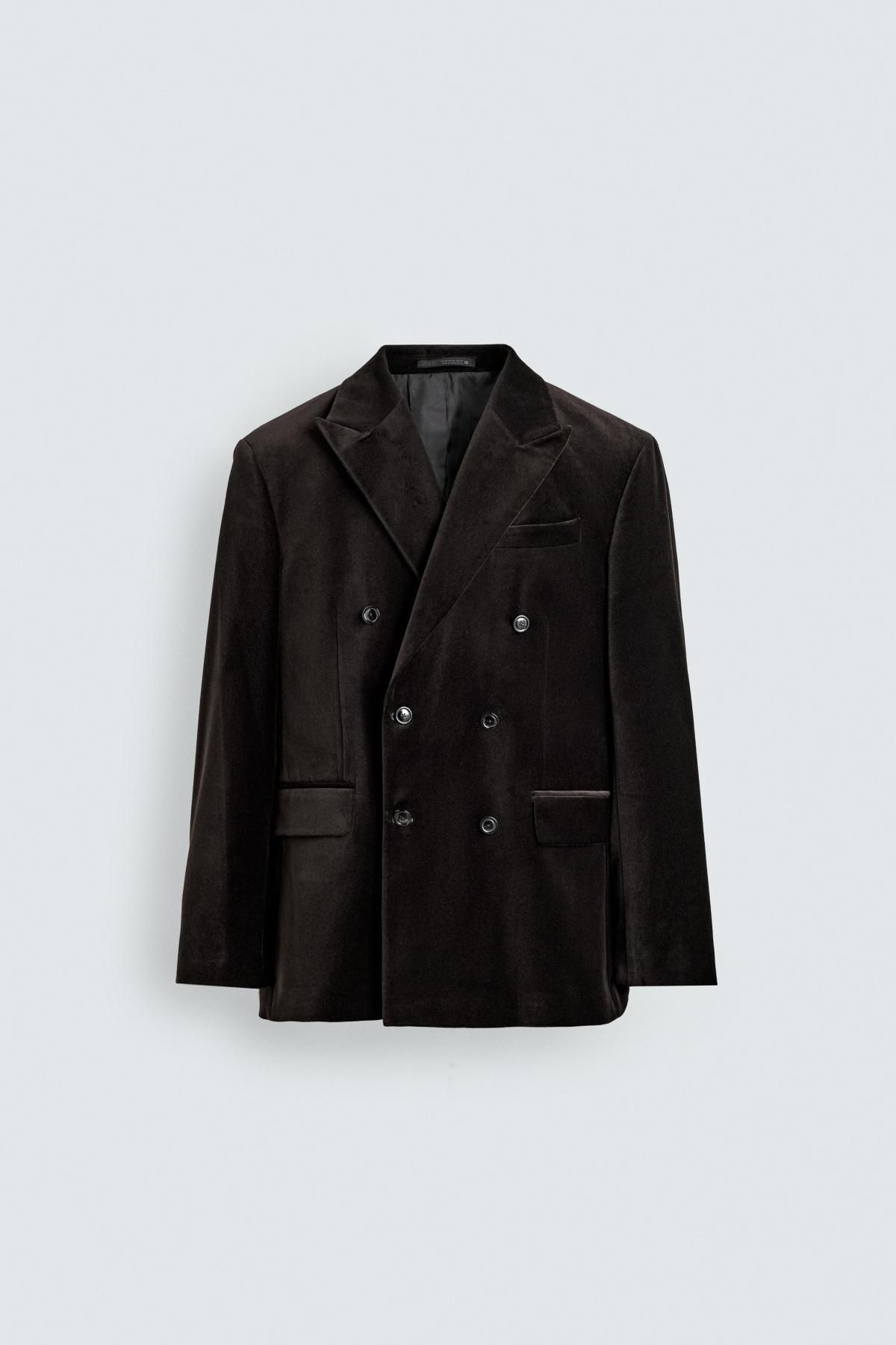자라 벨벳 더블브레스트 블레이저 4410/370 BROWN - 상품 이미지