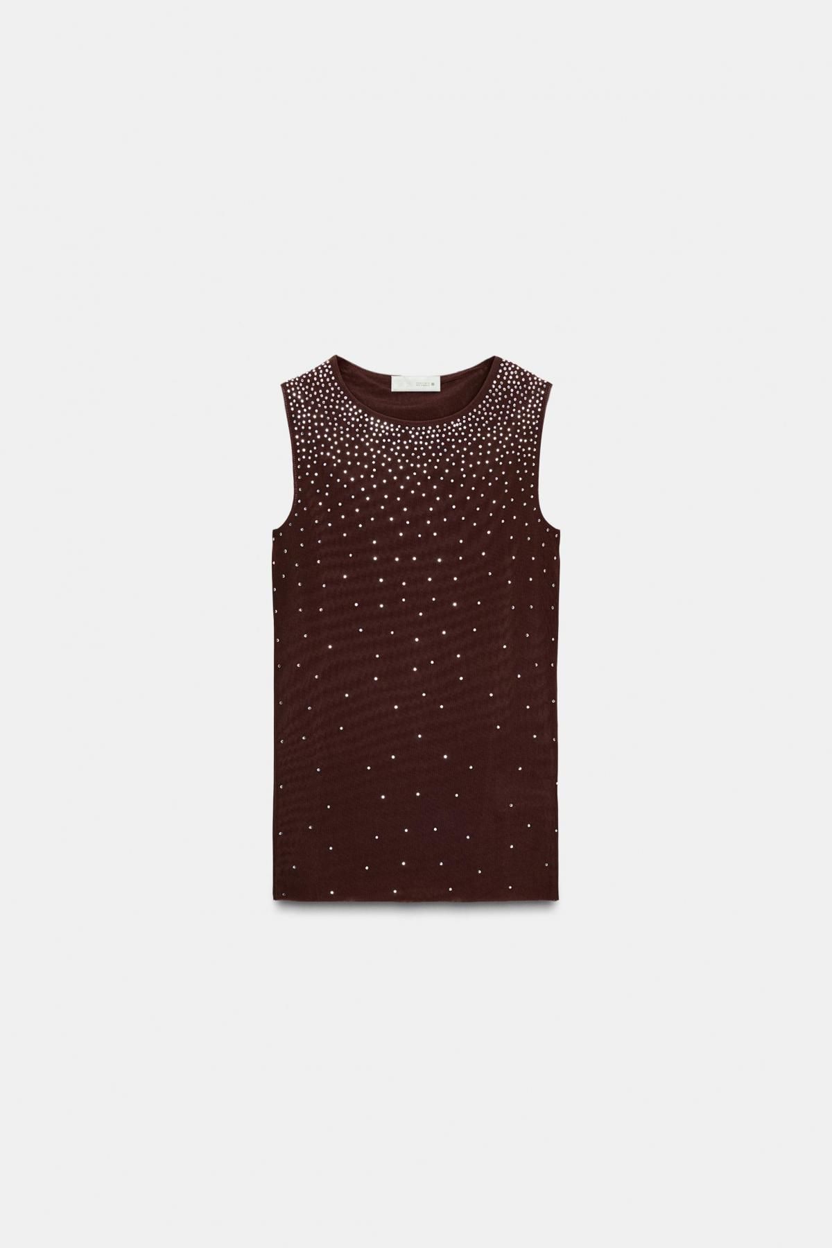 자라 글리터 민소매 니트 탑 3641/886 BROWN - 상품 이미지