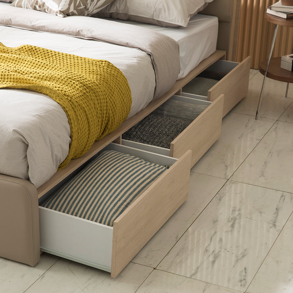 장인가구 루아 터치센서 LED 가죽헤드 3서랍 수납침대 Q 라텍폼스 7존독립