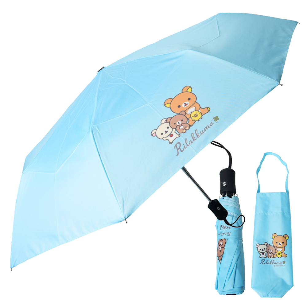 리락쿠마 3단 자동 우산 55cm 휴대용 코리락쿠마 키이로이토리 산엑스 굿즈 - 상품 이미지