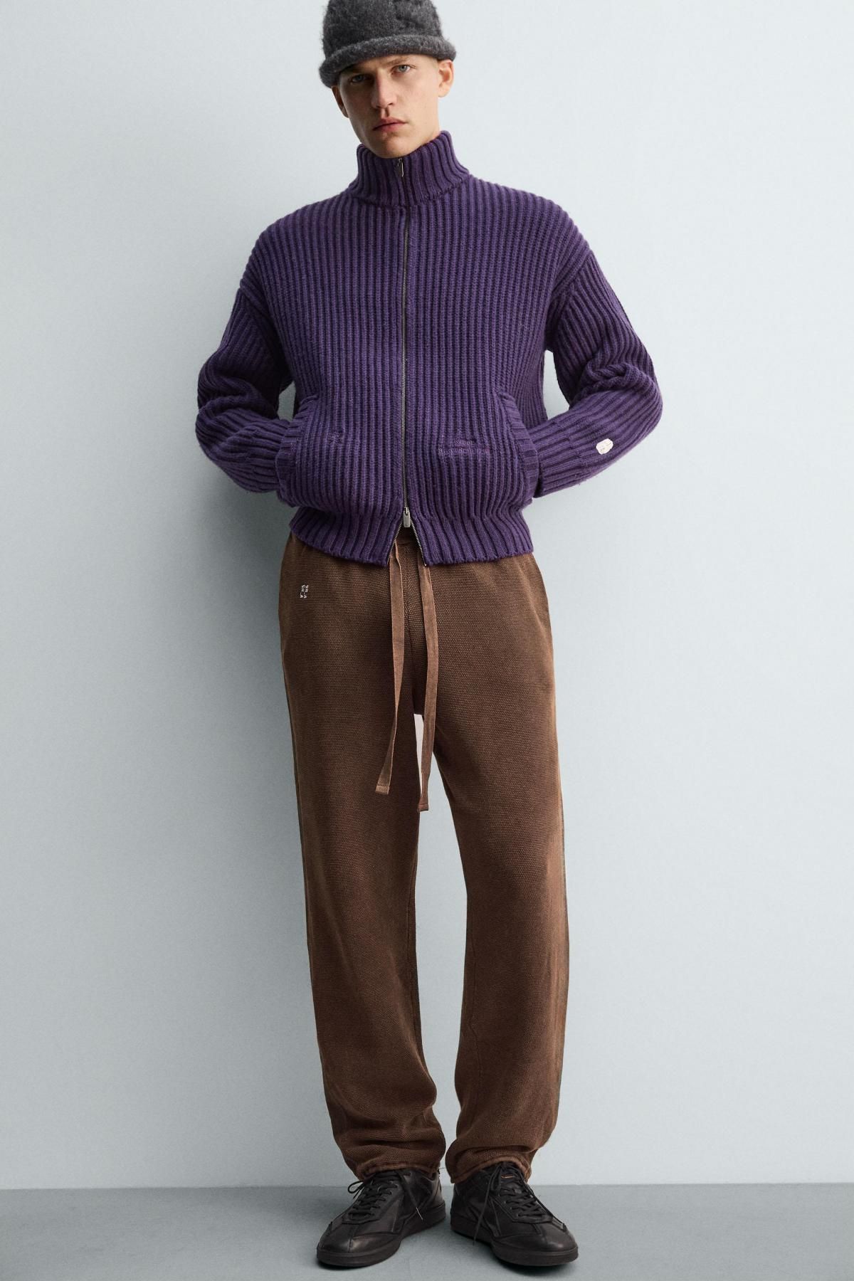 자라 코튼 와이드핏 니트 조거 팬츠 3284/391 BROWN - 상세 이미지 5