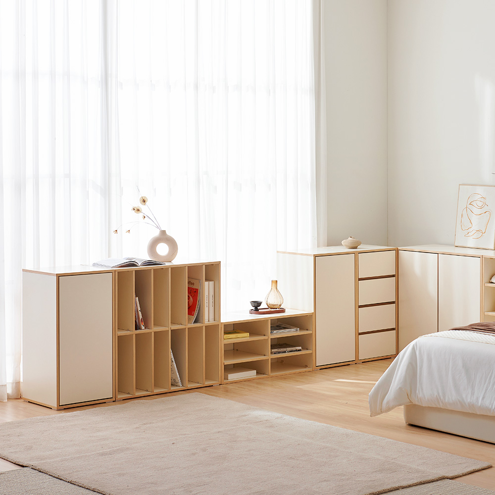 바스포르 뮤트 1200set 800선반장+400책장 높은 거실장