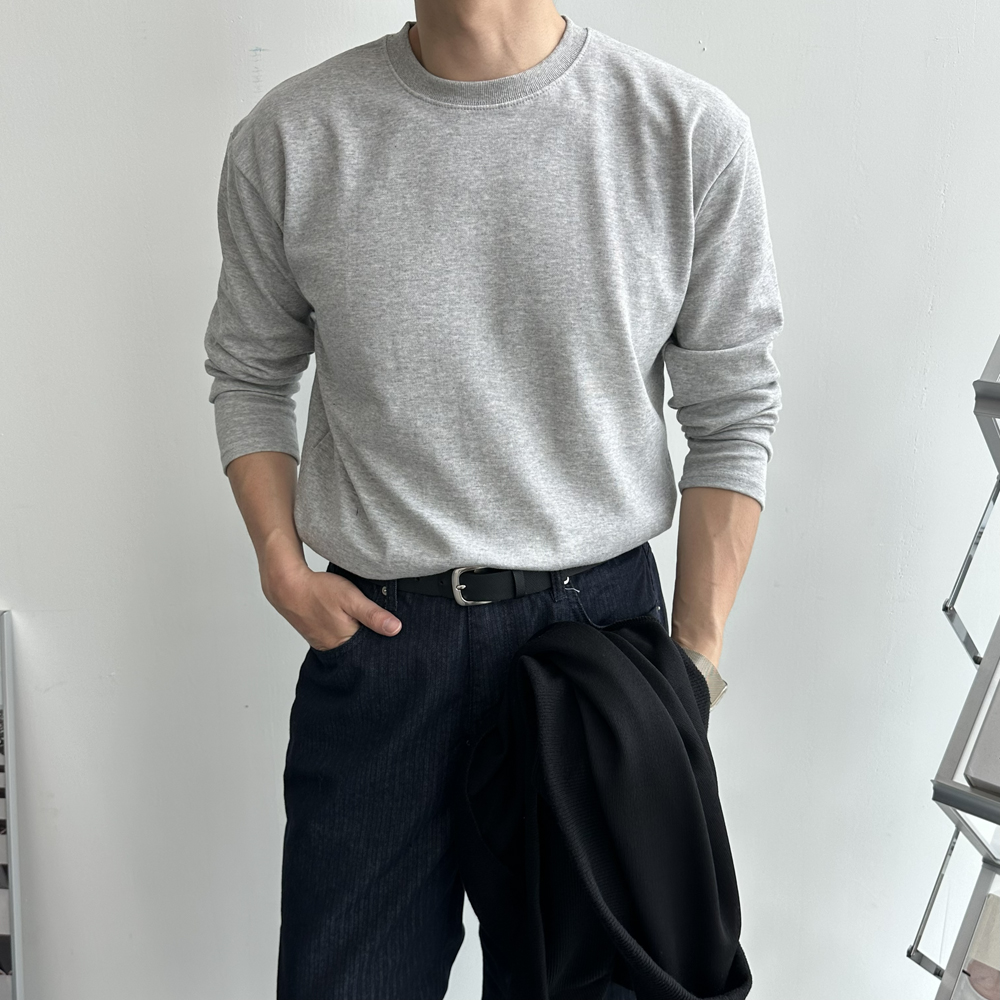 남자 긴팔티 빅사이즈 오버핏 흰색 이너 레이어드 무지 티셔츠 - 상세 이미지 5