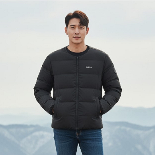 네파 남성 겨울 아웃도어 캐쥬얼 친환경 덕다운 라운드 오리털 패딩점퍼 - 메인 이미지