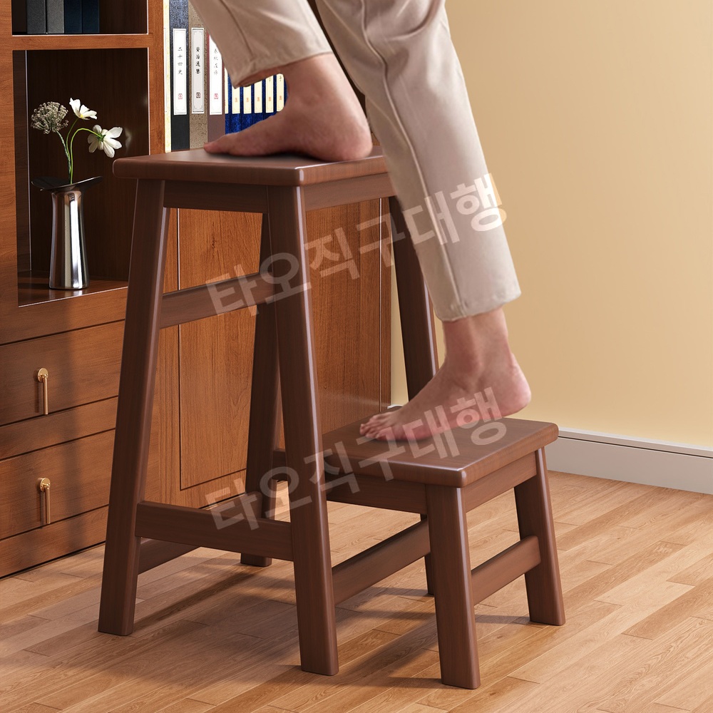사다리의자 원목 보조 가정용 발판 다용도 계단식 나무 접이식 인테리어 계단의자 스툴 - 상품 이미지