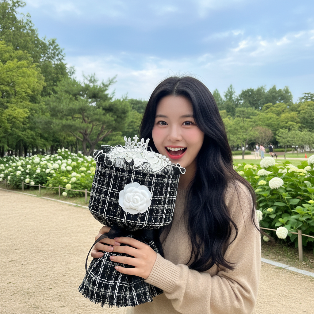 졸업식꽃다발 명품 비누꽃다발 졸업 꽃 샤넬장미 화이트 S 블랙