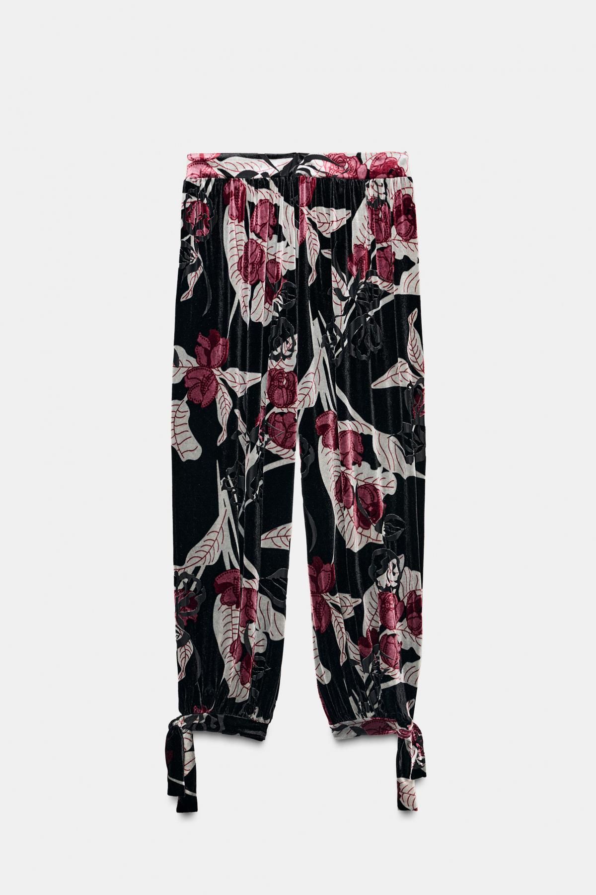자라 플라워 벨벳 조거 팬츠 4813/859 BLACK / FUCHSIA - 상세 이미지 4