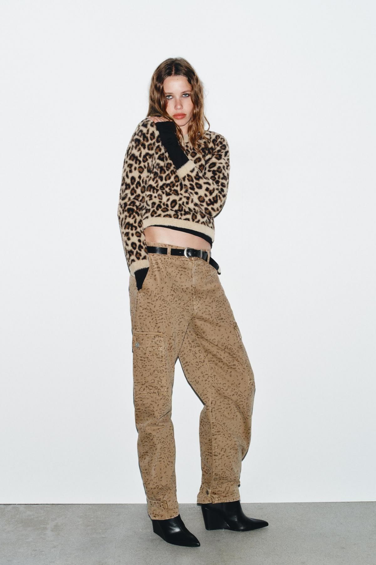자라 애니멀 프린트 퍼 니트 크롭 스웨터 8146/100 LEOPARD - 상세 이미지 2