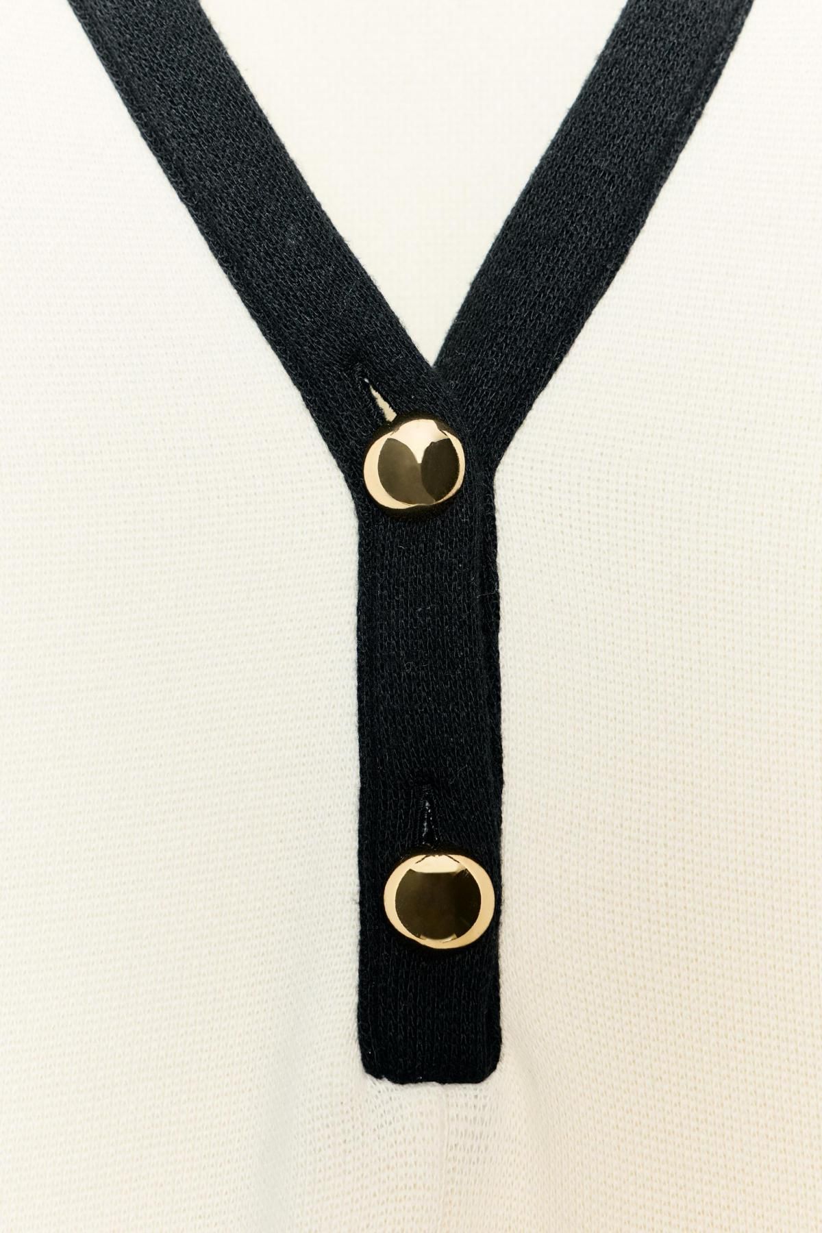 자라 소프트 배색 브이넥 미니 원피스 0264/403 ECRU / BLACK 이미지 6