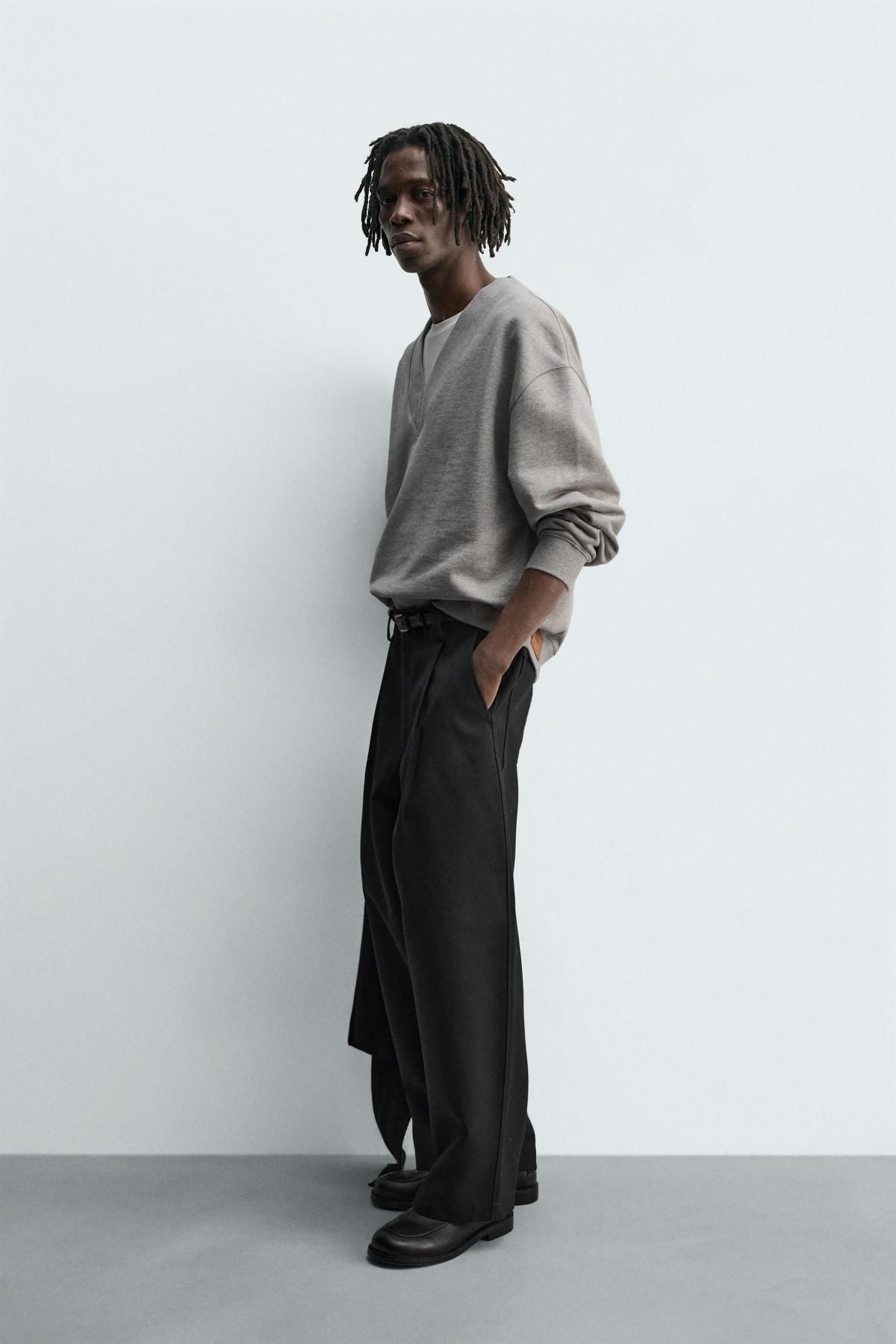 자라 브이넥 테리 코튼 스웨트셔츠 4393/319 GREY MARL - 상세 이미지 5