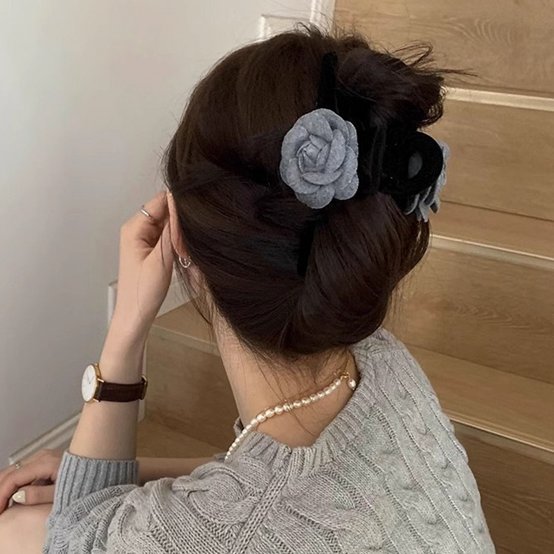그레이 로즈 벨벳 헤어 집게핀 N854 - 상세 이미지 2