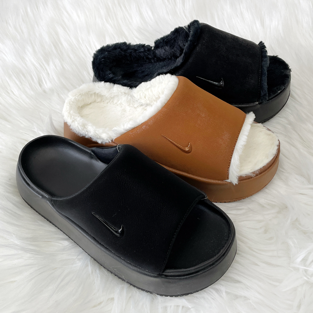 나이키 캄 엘리베이션 퍼 슬라이드 키높이 통굽 털 슬리퍼