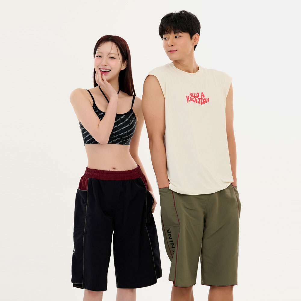 위크나인 스윔 팬츠 보드숏 남자 여자 공용 반바지 비치웨어 수영복 하의 하프 스텝 숏츠 - 상세 이미지 2