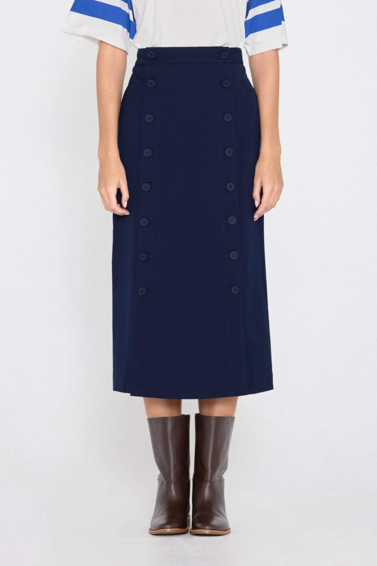타이니코튼 모던 버튼 디테일 미디 스커트 AW24-648107 ONE COLOR - 상세 이미지 3