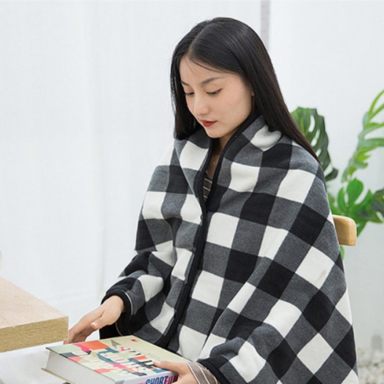 극세사담요 캠핑담요 똑딱이망토 담요 극세사 기모 블랭킷 80X130 블랙체크 - 상품 이미지