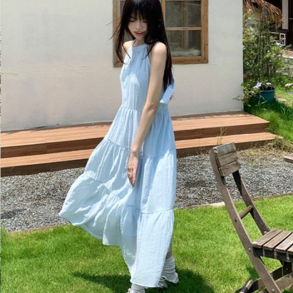 여름휴가룩 여성 여름 해변 휴양지 우아한 루즈핏 A라인 슬리브리스 드레스 시원한 착용감 바캉스룩 전문 쇼핑몰 - 상품 이미지