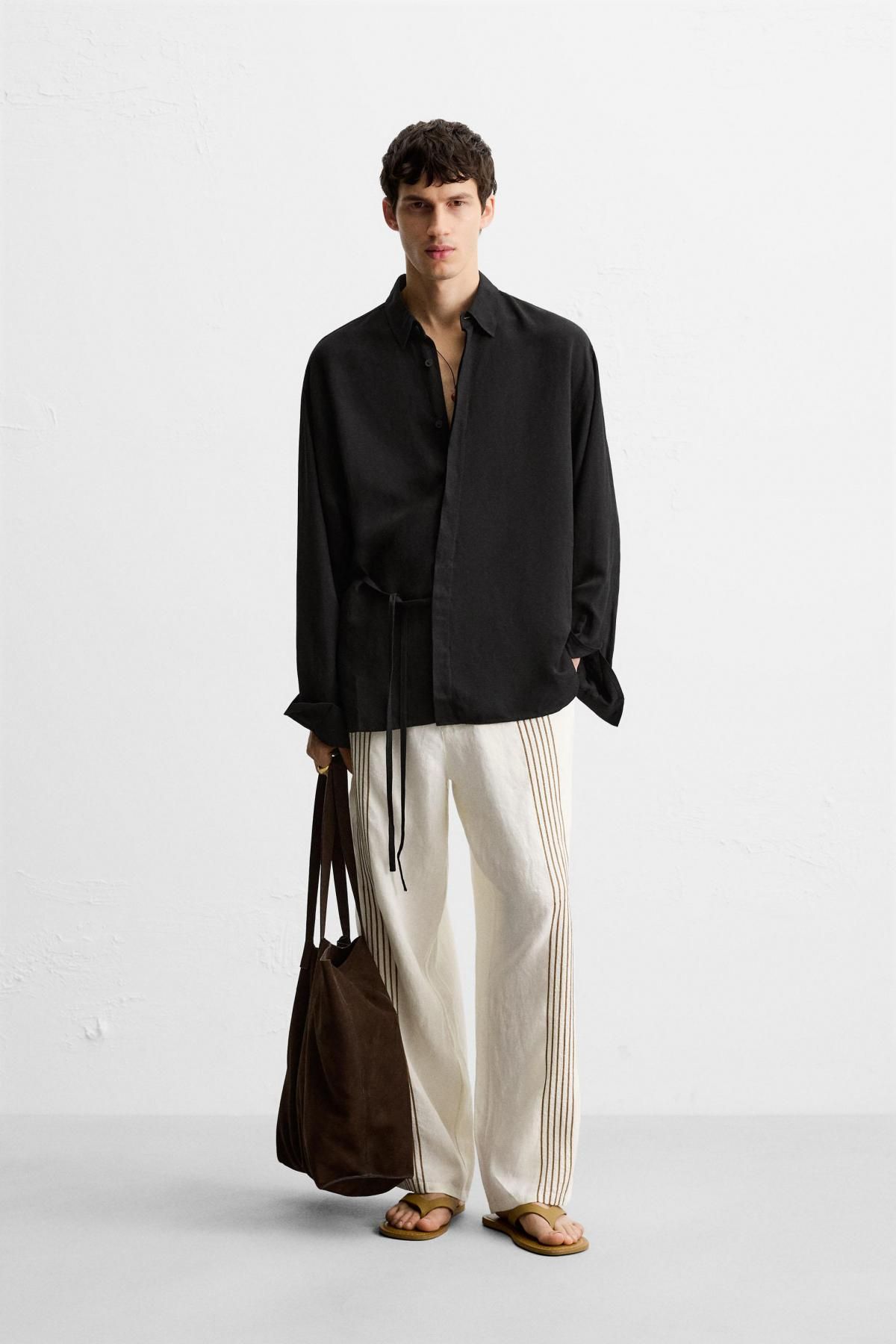 자라 릴랙스핏 블랙 비스코스 리넨 긴팔 셔츠 1195/415 BLACK - 상세 이미지 2