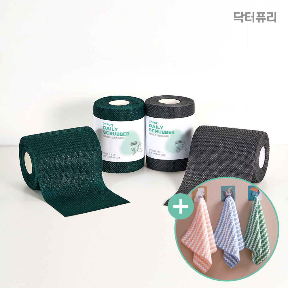 [극세사행주 증정] 닥터퓨리 스트롱 데일리 수세미 60매 x 4입 소형