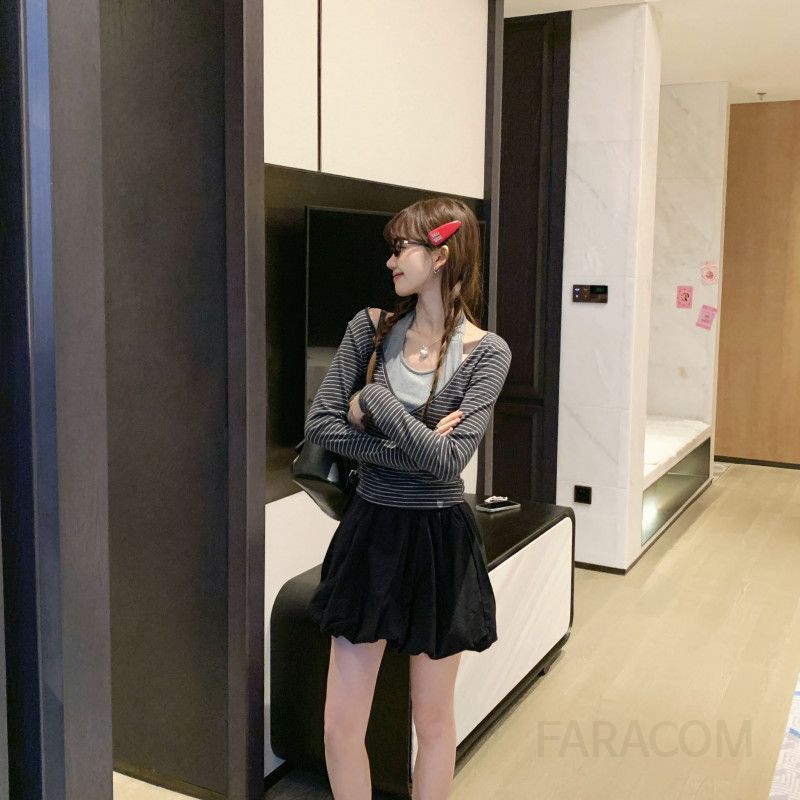 여성 스트라이프 긴팔 티셔츠 레이어드 스타일 가을용 캐주얼 디자인 시크한 매력 착용감 트렌디한 패션 - 상세 이미지 3