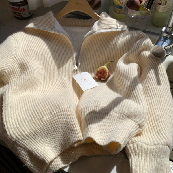 [자체제작] 투웨이 지퍼 카라 하이넥 양털안감 니트 집업 nt5206 제품 이미지