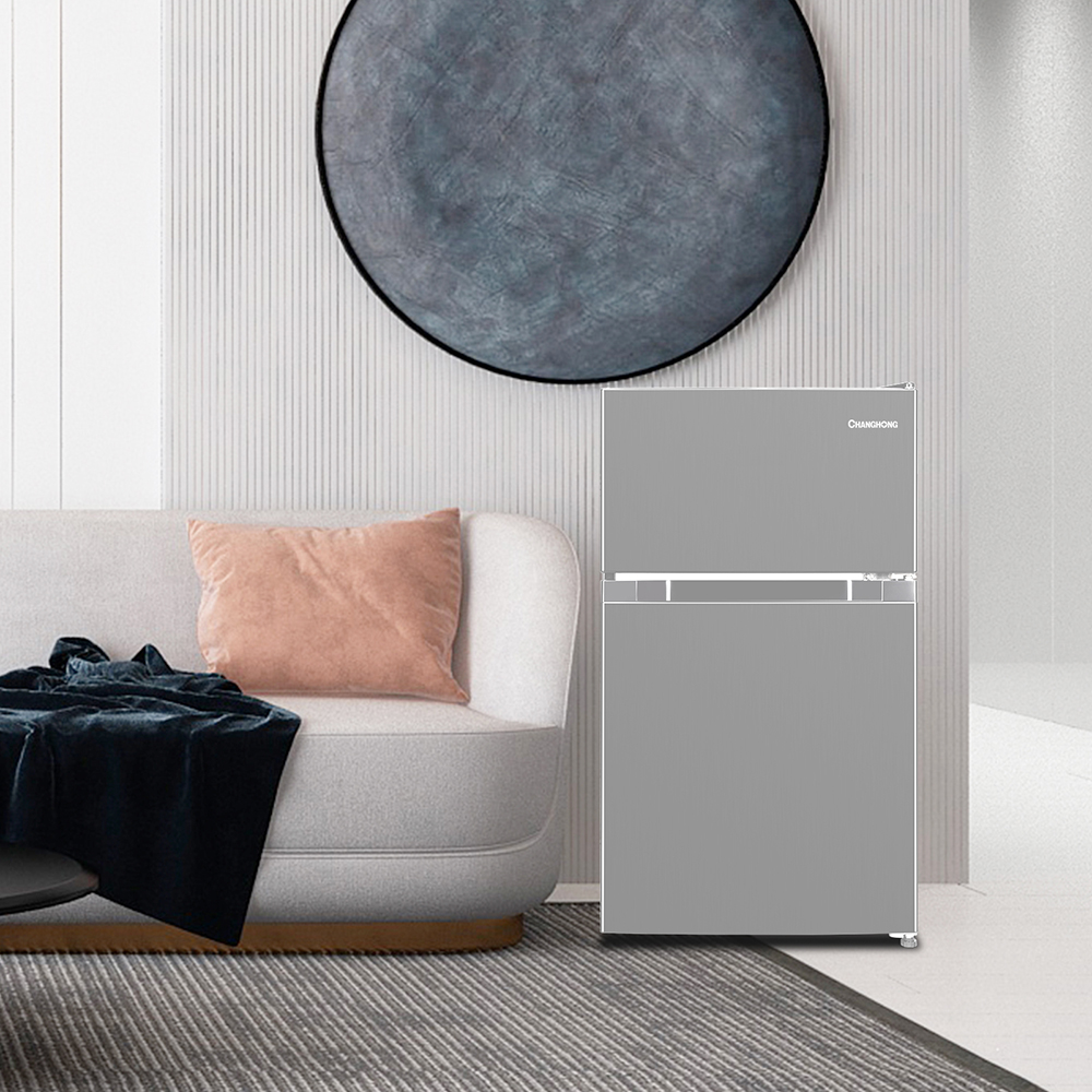 창홍 소형 미니 냉장고 2도어 원룸 가정용 실버 86L