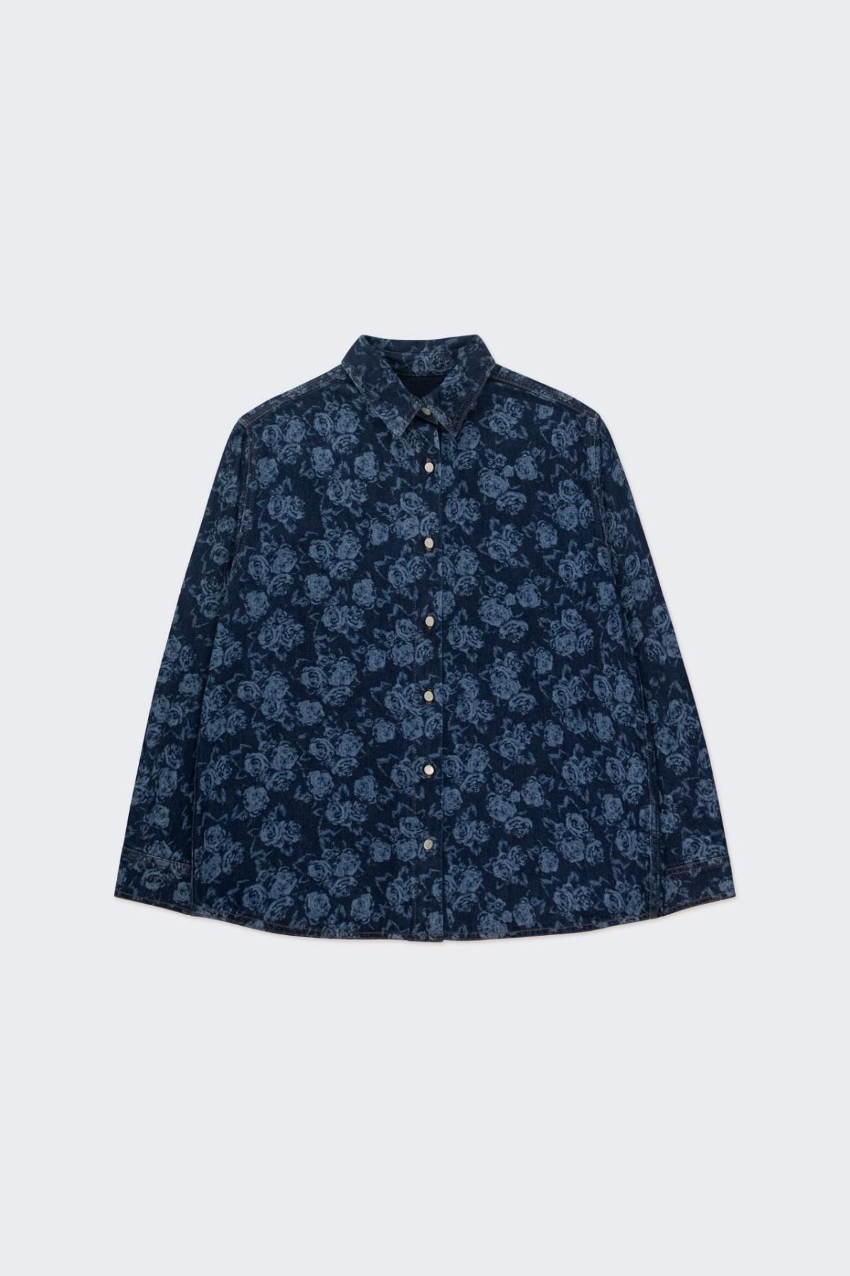 타이니코튼 플라워 패턴 데님 긴팔 셔츠 AW24-768L30 ONE COLOR - 상품 이미지