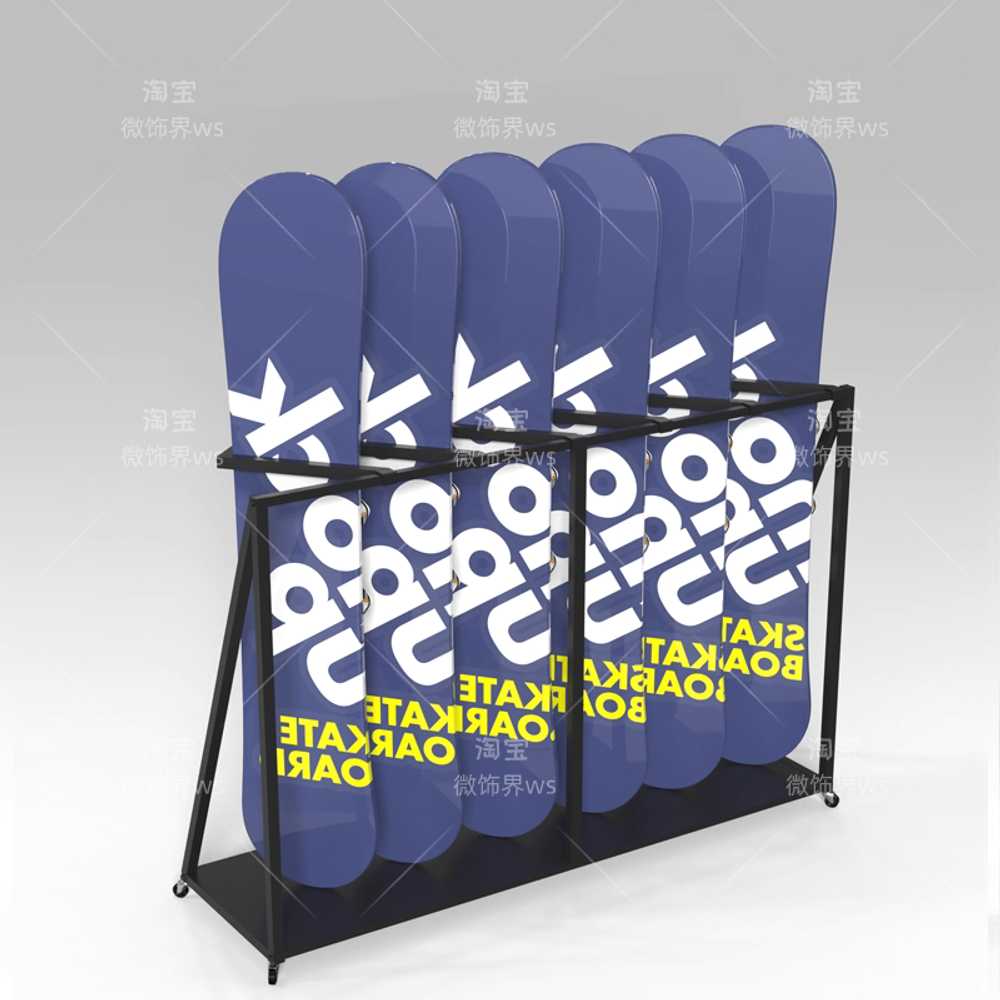 벽면 보드 거치대 스노우보드 전시 고정 홀더 브라켓 바퀴형 + 5단 후크 - 상세 이미지 4