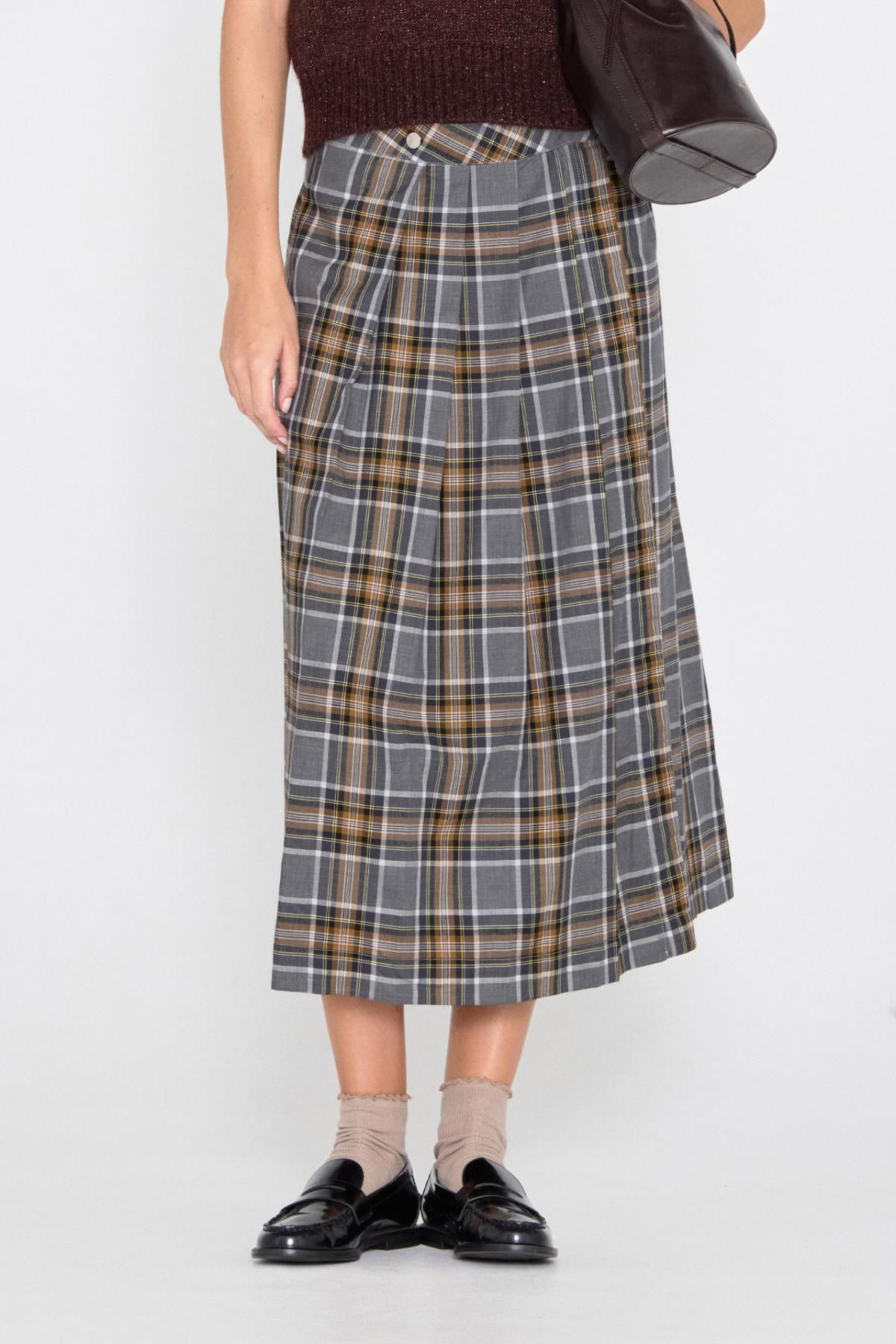 타이니코튼 체크 패턴 미디 스커트 AW24-640P63 ONE COLOR - 상세 이미지 3