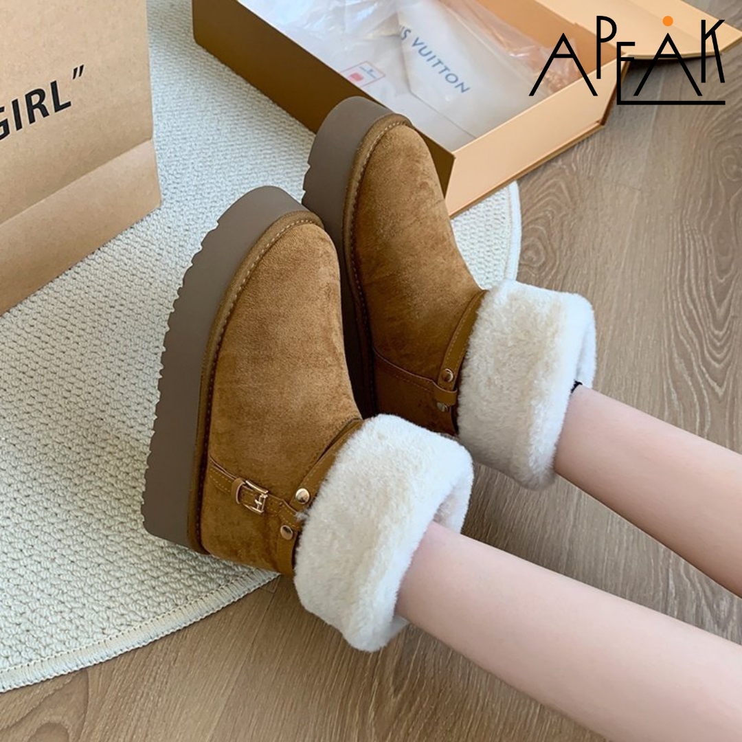 여성 플랫폼 겨울 퍼부츠 사이드버클 롤업 4cm 키높이 통굽 진베이지 - 상세 이미지 3