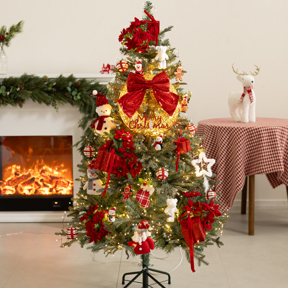 크리스마스 트리 나무 장식 풀세트 레드벨벳포인꽃그레이 150cm (양면) 성탄절 PE PVC 대형 소품 용품 데코 - 상품 이미지