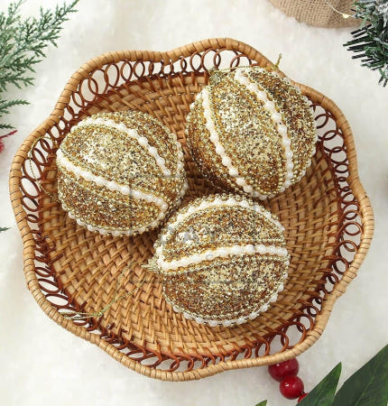 [트렌디프레소 협력사]데이슬롯 골드 장식볼 3p 클래식진주 트리꾸미기 크리스마스볼