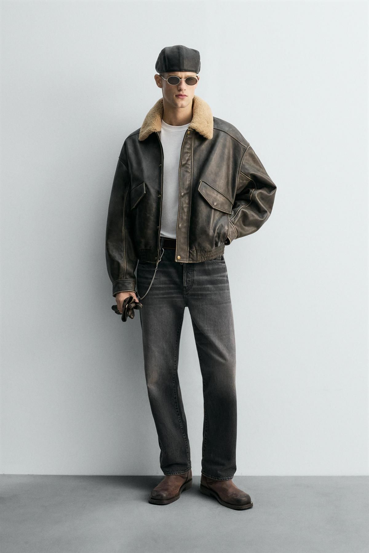 자라 시어링 카라 빈티지 레더 재킷 5479/304 DARK GREY - 상세 이미지 2