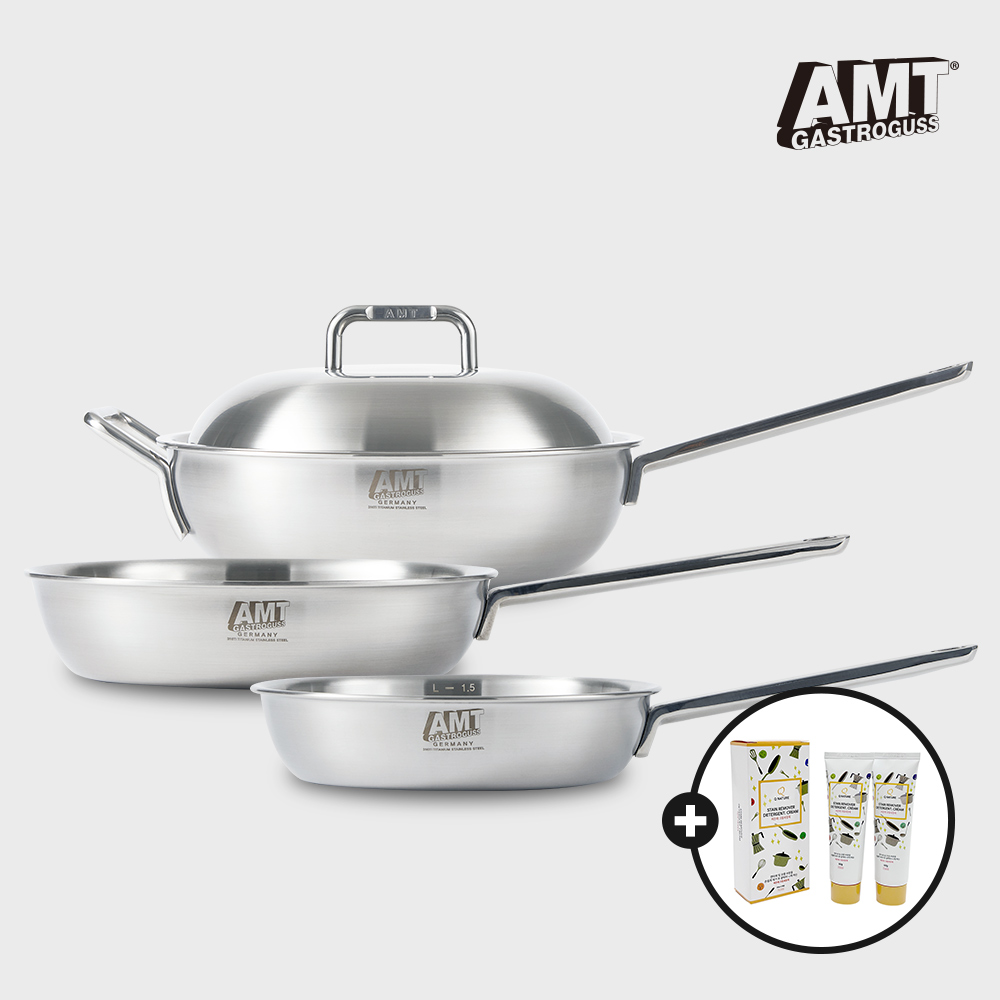 AMT 316Ti 통5중 팬&웍 3종세트(소테팬22,26,편수웍28)+사은품 큐네이처 크림세정제 - 상품 이미지