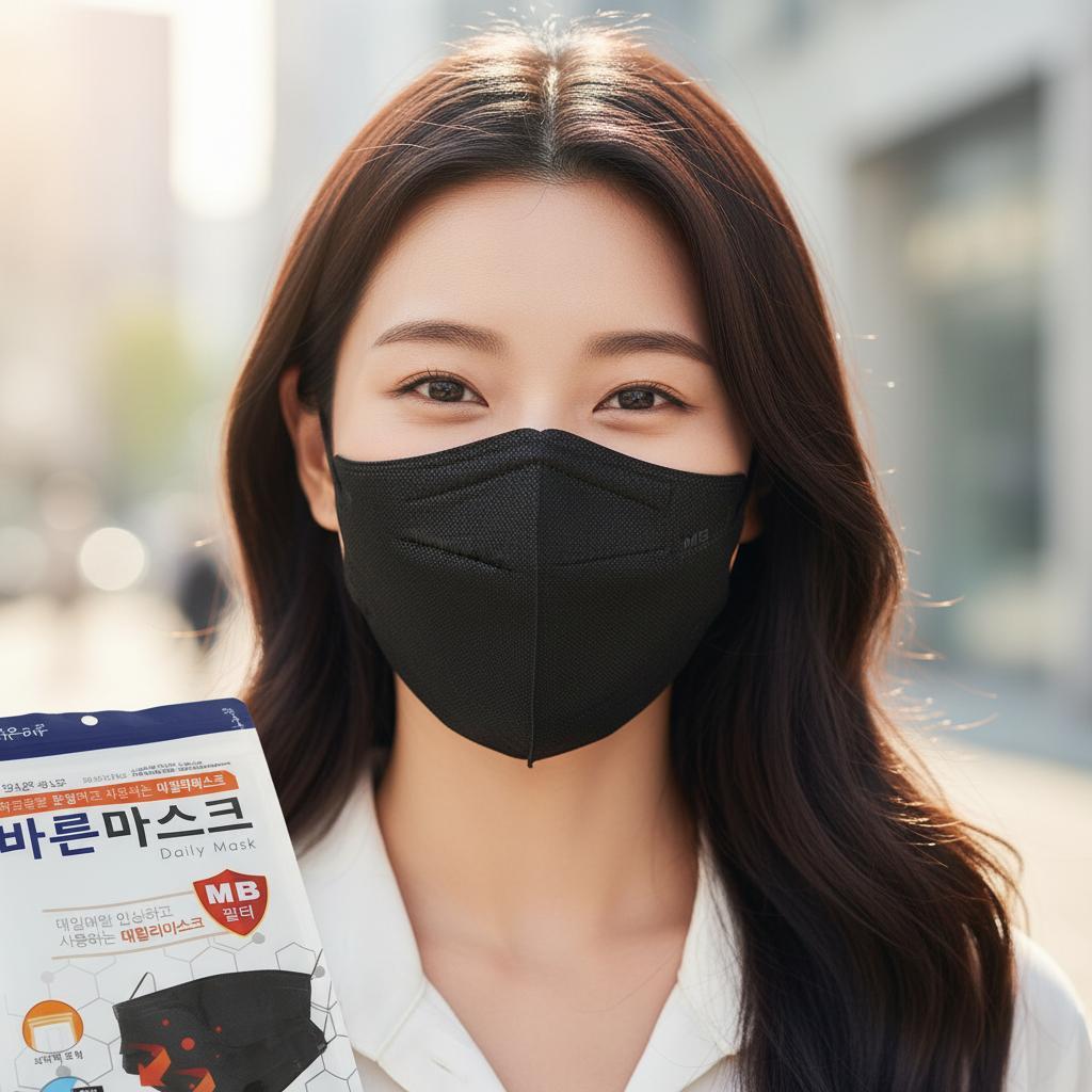 바른마스크 대형 블랙 10입 일회용 황사마스크 - 상품 이미지