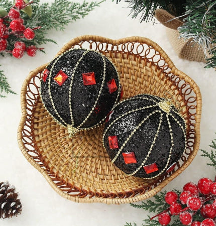 [트렌디프레소 협력사]데이슬롯 블랙 장식볼 2p 레드다이아 집인테리어소품 트리오너먼트