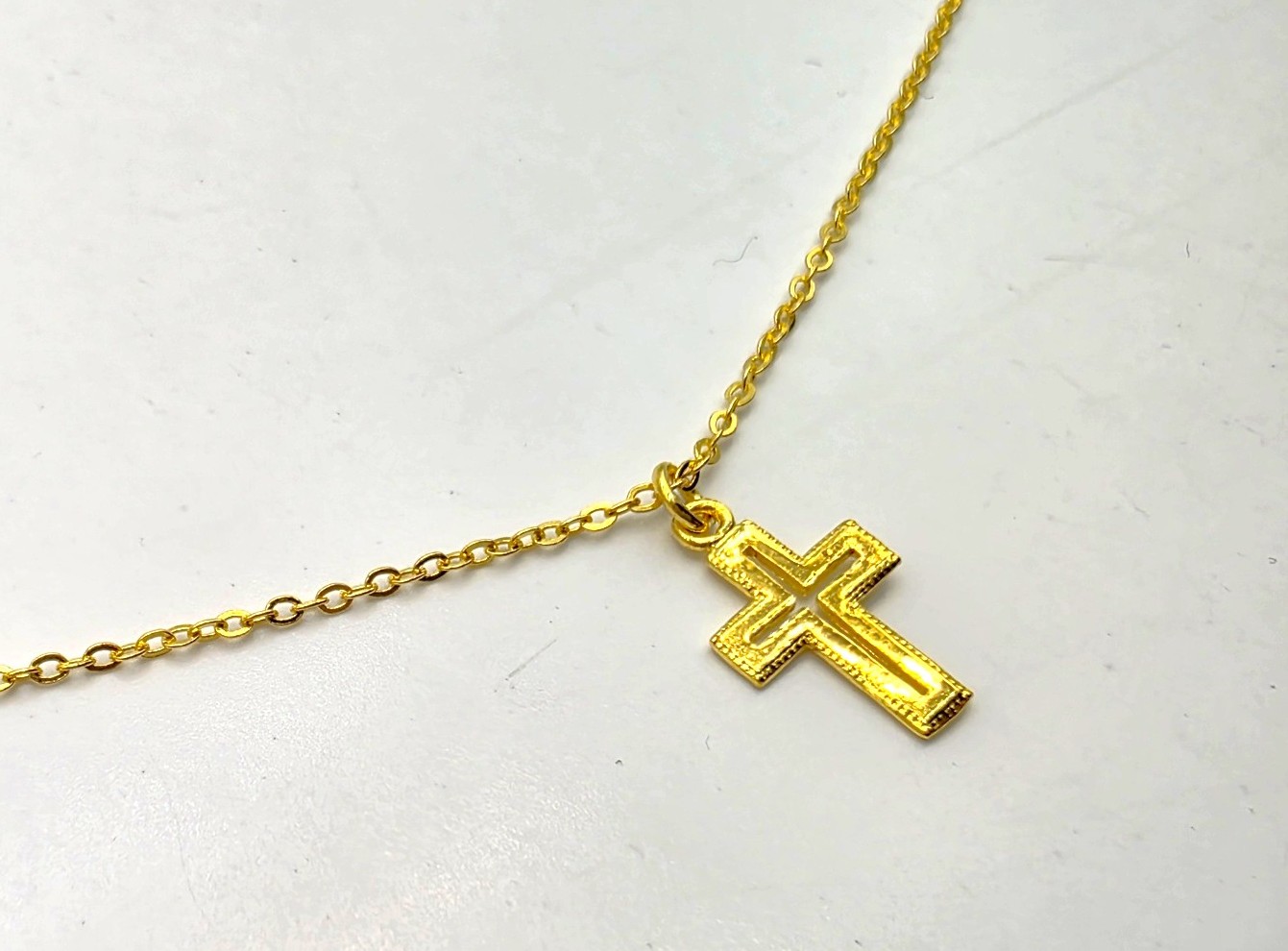 24K 순금 3.75g(1) 미니 십자가 일체형 여성 목걸이(18K 연결고리 장식) - 상세 이미지 5