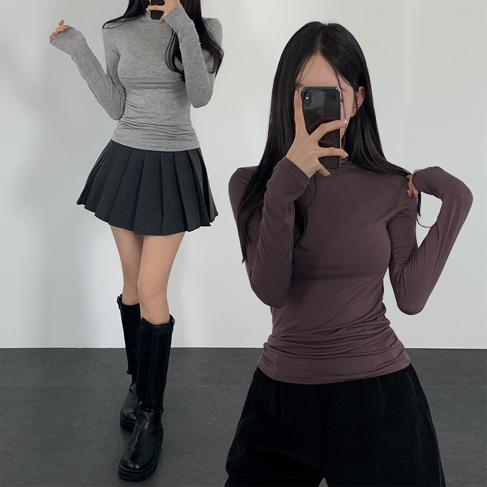 여성 간절기 목티 반목폴라 폴라티 목폴라 코디 얇은폴라티 - 상품 이미지