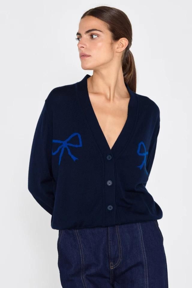 타이니코튼 리본 포인트 브이넥 니트 카디건 AW24-697107 ONE COLOR - 상세 이미지 3
