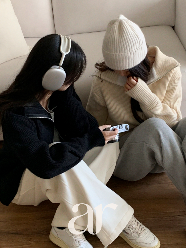 [자체제작] 투웨이 지퍼 카라 하이넥 양털안감 니트 집업 nt5206 이미지 2