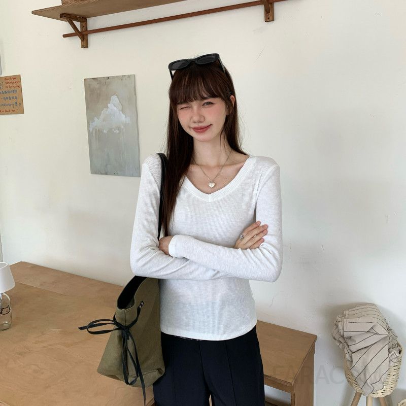 여성용 유럽 스타일 긴팔 플리스 안감 이너웨어 가을 겨울 티셔츠 세련된 레이어드티셔츠 캐주얼룩 활용도 높은 디자인 - 상세 이미지 4