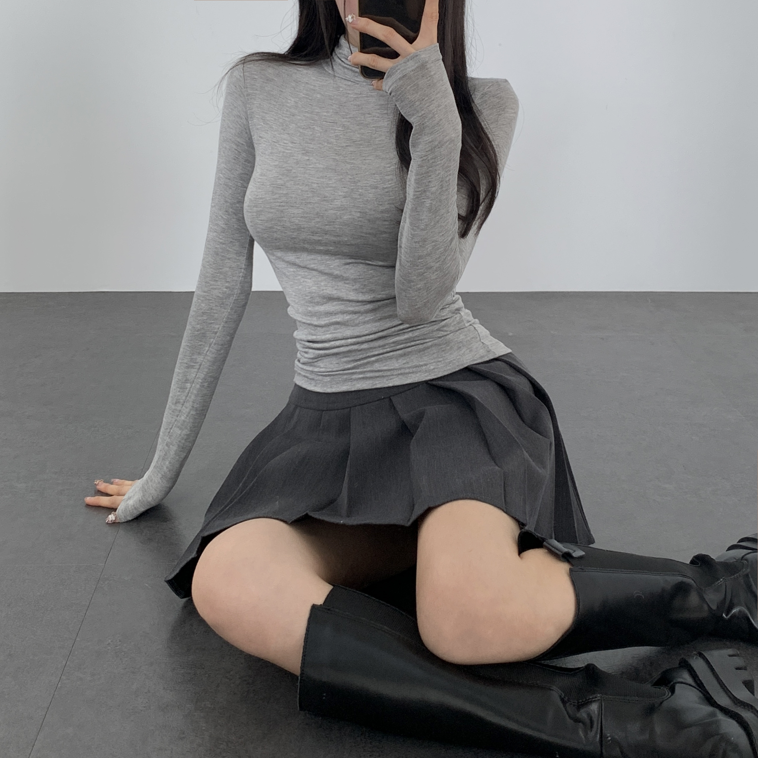 여성 간절기 목티 반목폴라 폴라티 목폴라 코디 얇은폴라티 - 상세 이미지 4