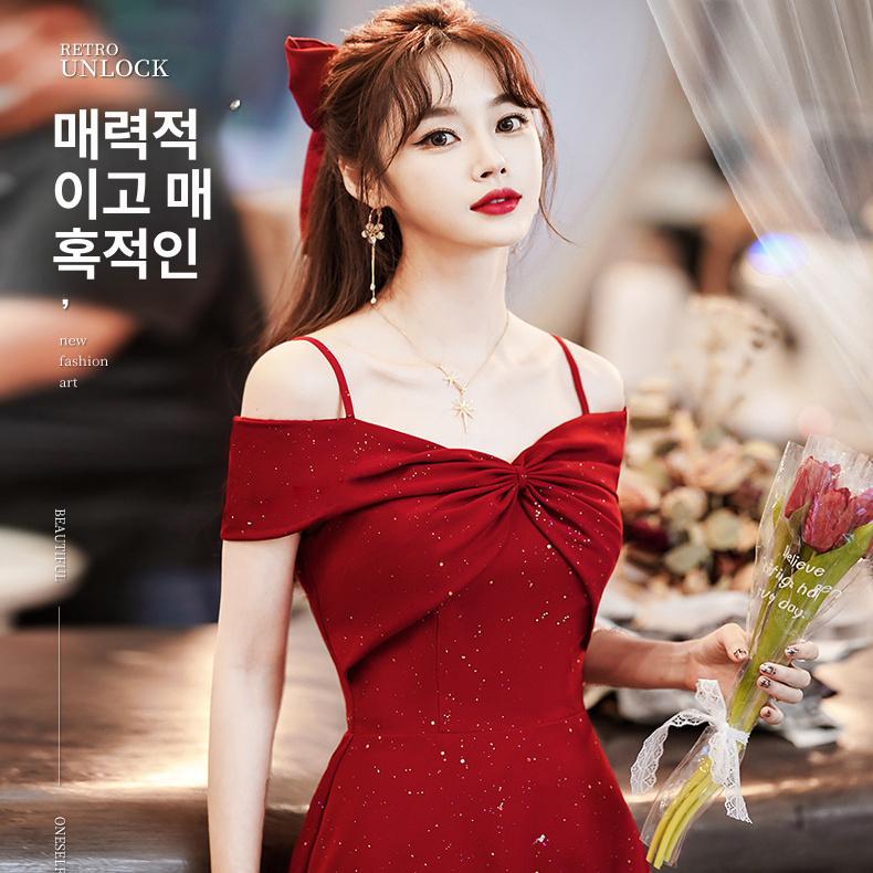 레드 드레스 피로연 셀프 촬영 파티 롱 원피스 스튜디오 - 상세 이미지 5