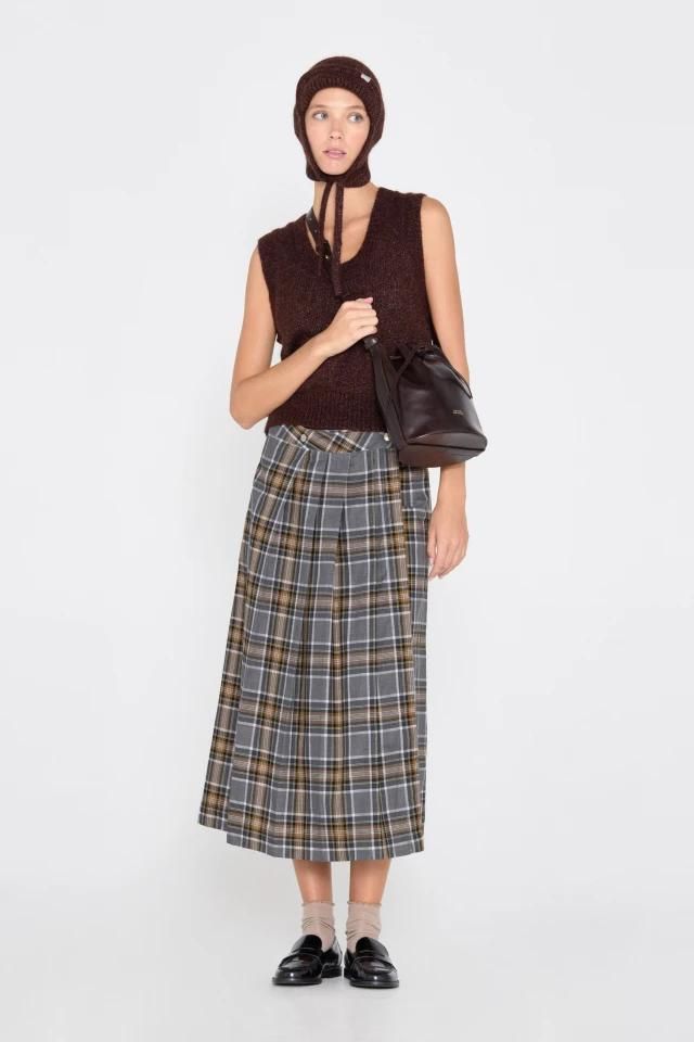타이니코튼 체크 패턴 미디 스커트 AW24-640P63 ONE COLOR - 상세 이미지 4