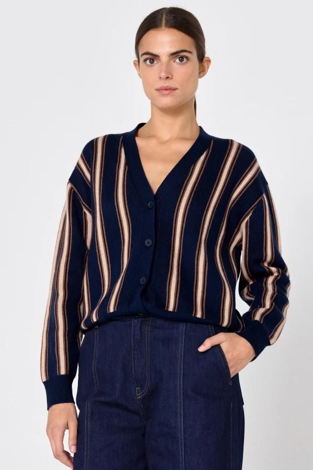 타이니코튼 스트라이프 브이넥 니트 가디건 AW24-715107 ONE COLOR - 상세 이미지 3