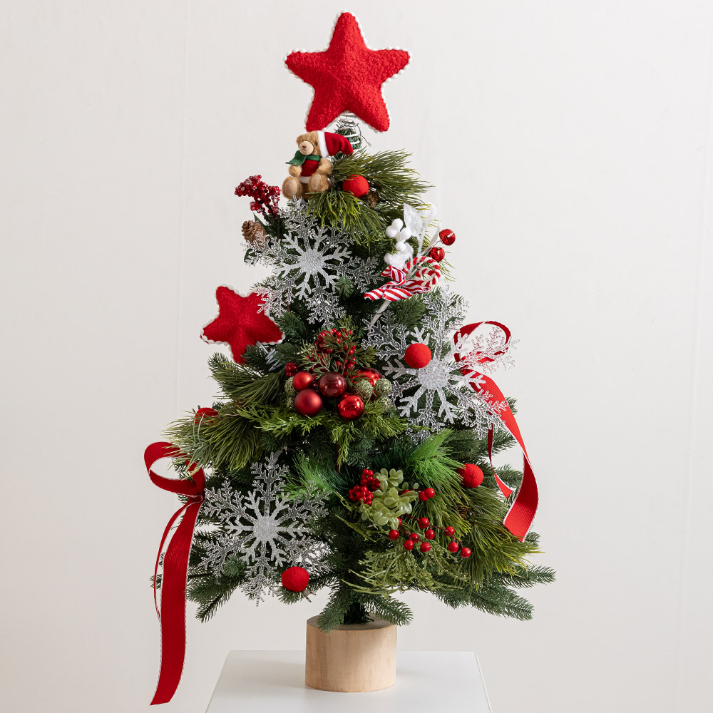 크리스마스 트리 나무 장식 풀세트 레드쿠션별더블그린 90cm (양면) 성탄절 PE 중형 소품 용품 데코 꾸미기 - 상세 이미지 5