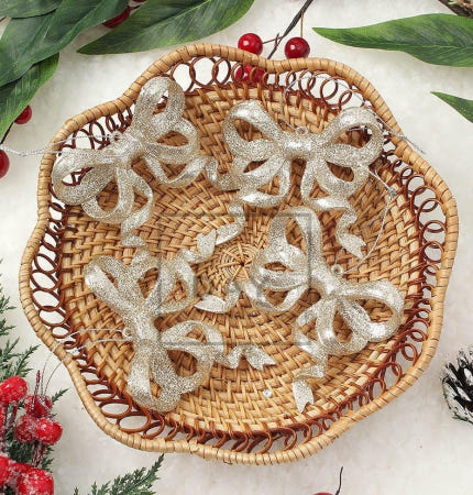 [트렌디프레소 협력사]데이슬롯 골드 트리 오너먼트 4p 리본 트리장식품 트리장식오너먼트 크리스마스꾸미기