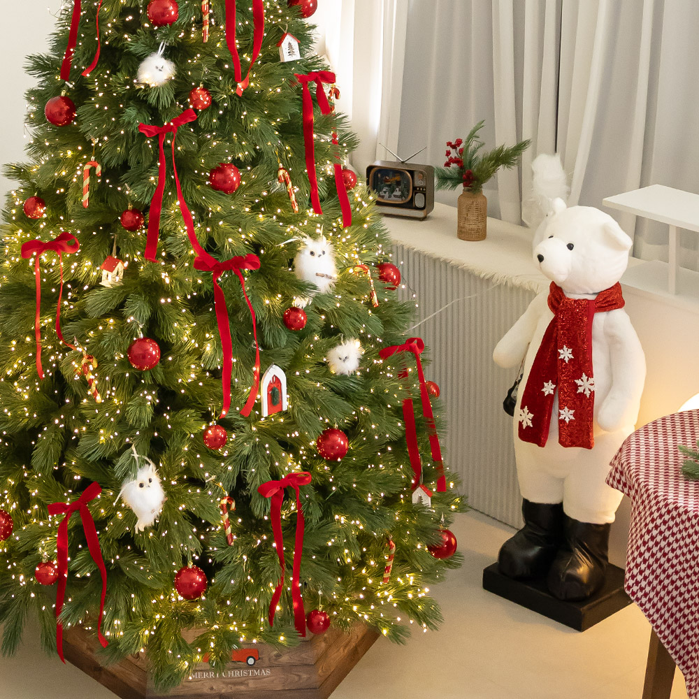 크리스마스 트리 나무 장식 풀세트 레드벨벳롤리펄큰솔 240cm (단면) 성탄절 PE PVC 대형 소품 데코 꾸미기 - 상세 이미지 2